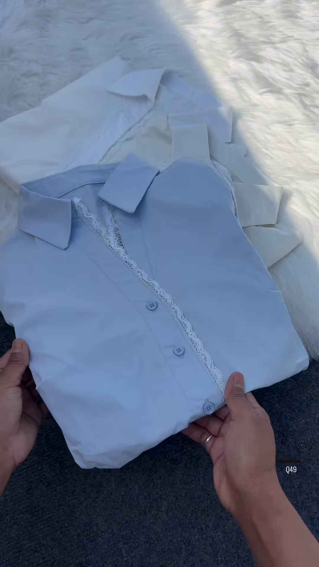 Dual-Tone Cotton Collar Shirts with Lace Detail – Elegant Formal & Semi-Casual Wear