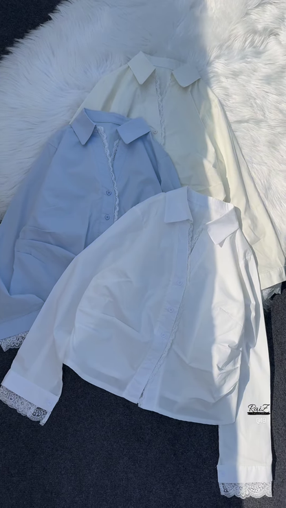 Dual-Tone Cotton Collar Shirts with Lace Detail – Elegant Formal & Semi-Casual Wear