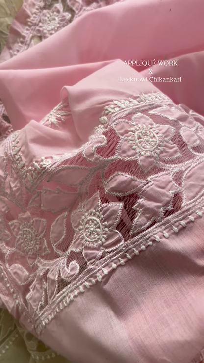 Elegant Appliqué Work with Lucknowi Chikankari Fabric Collection