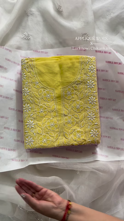 Elegant Appliqué Work with Lucknowi Chikankari Fabric Collection