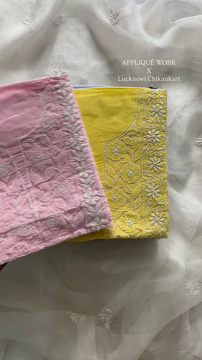 Elegant Appliqué Work with Lucknowi Chikankari Fabric Collection