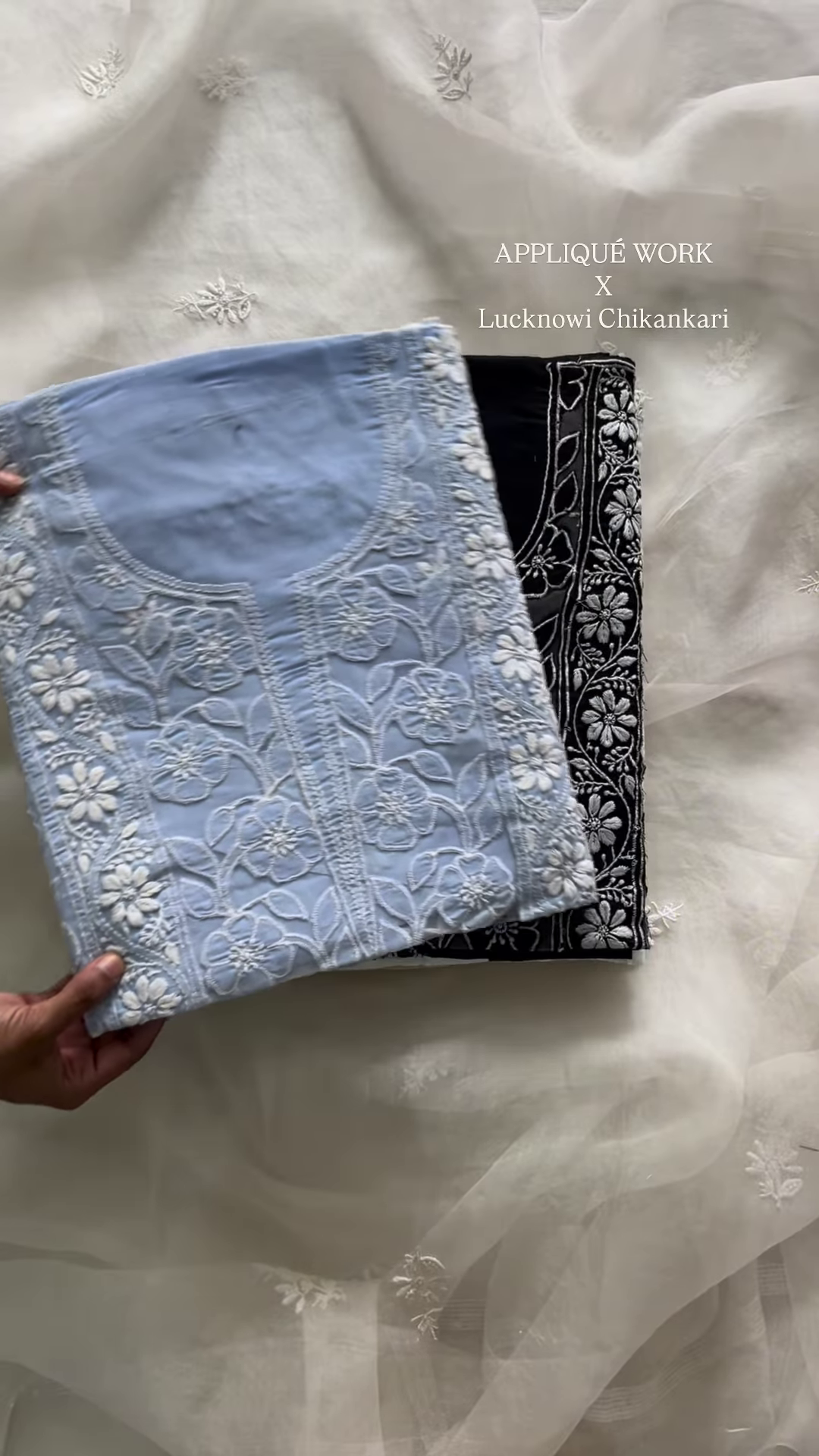 Elegant Appliqué Work with Lucknowi Chikankari Fabric Collection