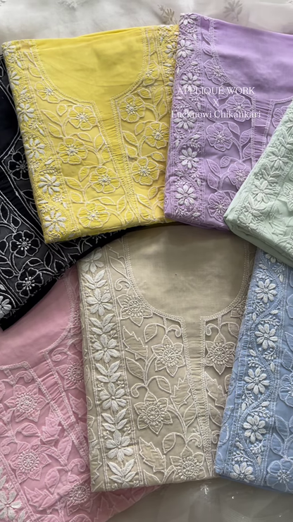 Elegant Appliqué Work with Lucknowi Chikankari Fabric Collection