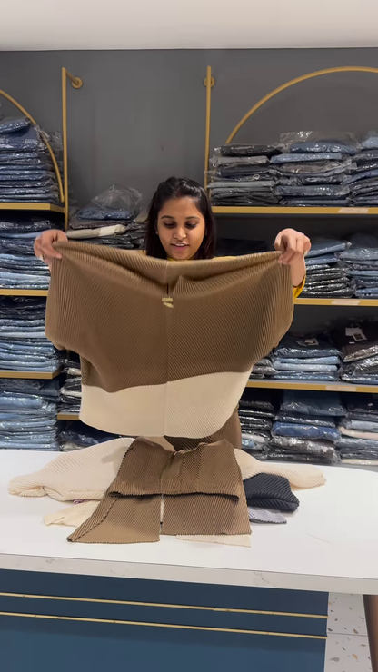 🍂 Cocoa Blend – Ribbed Colorblock Knit Top ✨