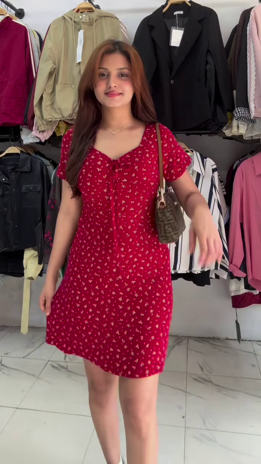 Red Floral Mini Dress – Effortless Everyday Charm (Available in 3 Colors)
