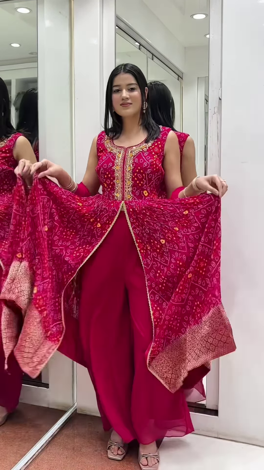 Bandhej Kurta Set – With Heavy Gota Work & Dupatta