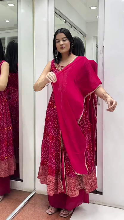 Bandhej Kurta Set – With Heavy Gota Work & Dupatta