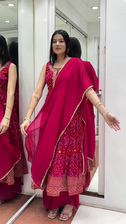Bandhej Kurta Set – With Heavy Gota Work & Dupatta