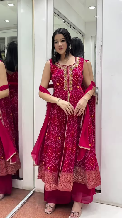 Bandhej Kurta Set – With Heavy Gota Work & Dupatta