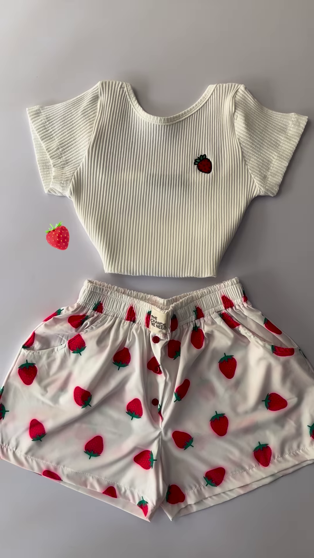 Adorable White Ribbed Tank Top and Shorts Set with Red Hearts – 6 Colors Available