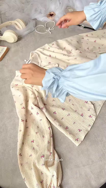 🌸 Delicate White Floral Print Long-Sleeved Tie-Neck Top 🌷