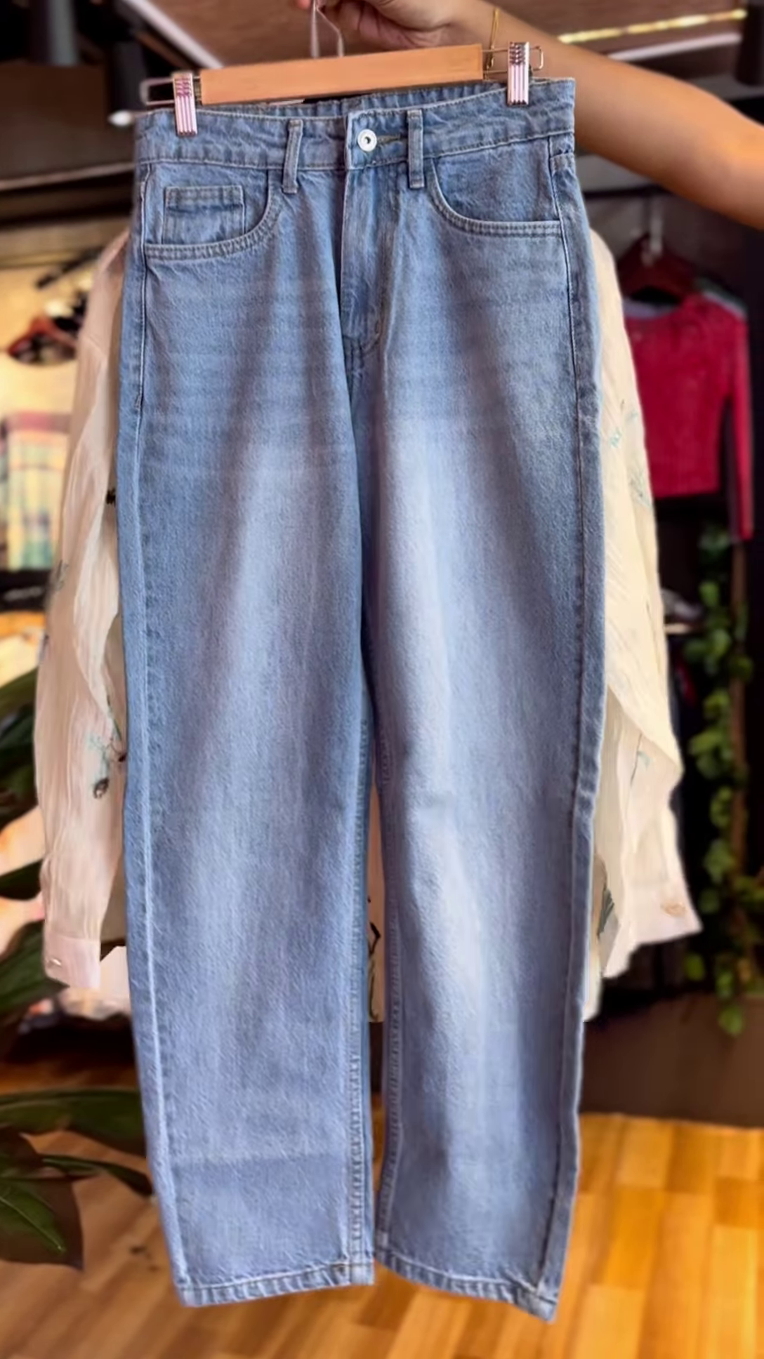 🌸 Delicate White Sheer Floral Embroidered Oversized Shirt, Brown Top & Blue Jeans Ensemble 👖