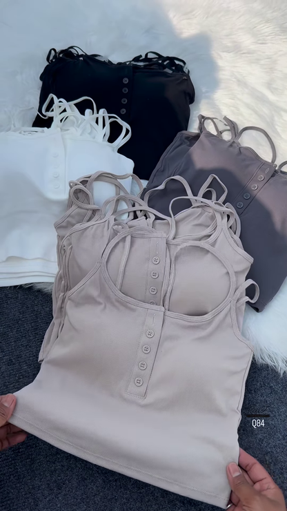 🌈 Trendy Multi-Strap Button-Front Crop Tops – Available in Multiple Colors 🖤🤍💜🩷