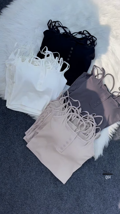 🌈 Trendy Multi-Strap Button-Front Crop Tops – Available in Multiple Colors 🖤🤍💜🩷