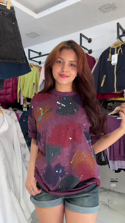 🎨 Edgy Black T-Shirt with Vibrant Abstract Paint Splatter Design 💥