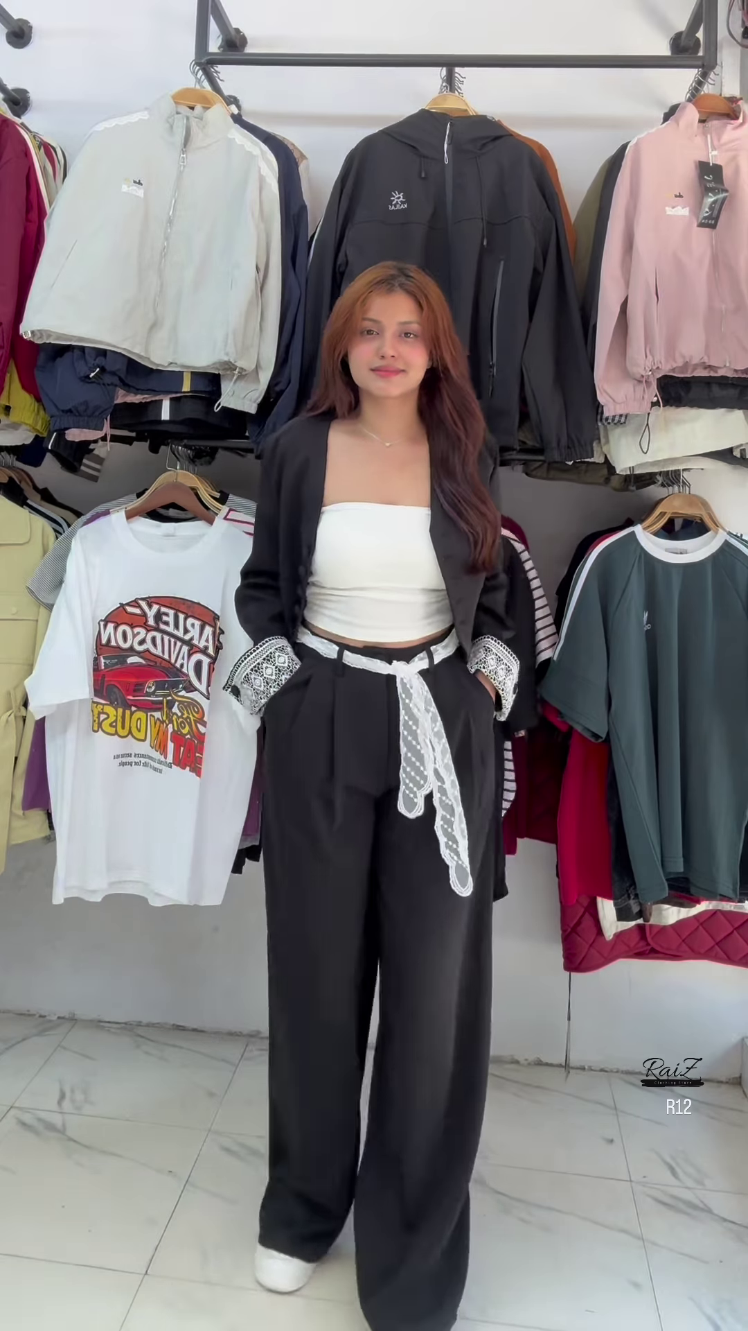 🌸 Dreamy Light Pink Cardigan, White Crop Top & Wide-Leg Pants Set with Lace Detail 🤍