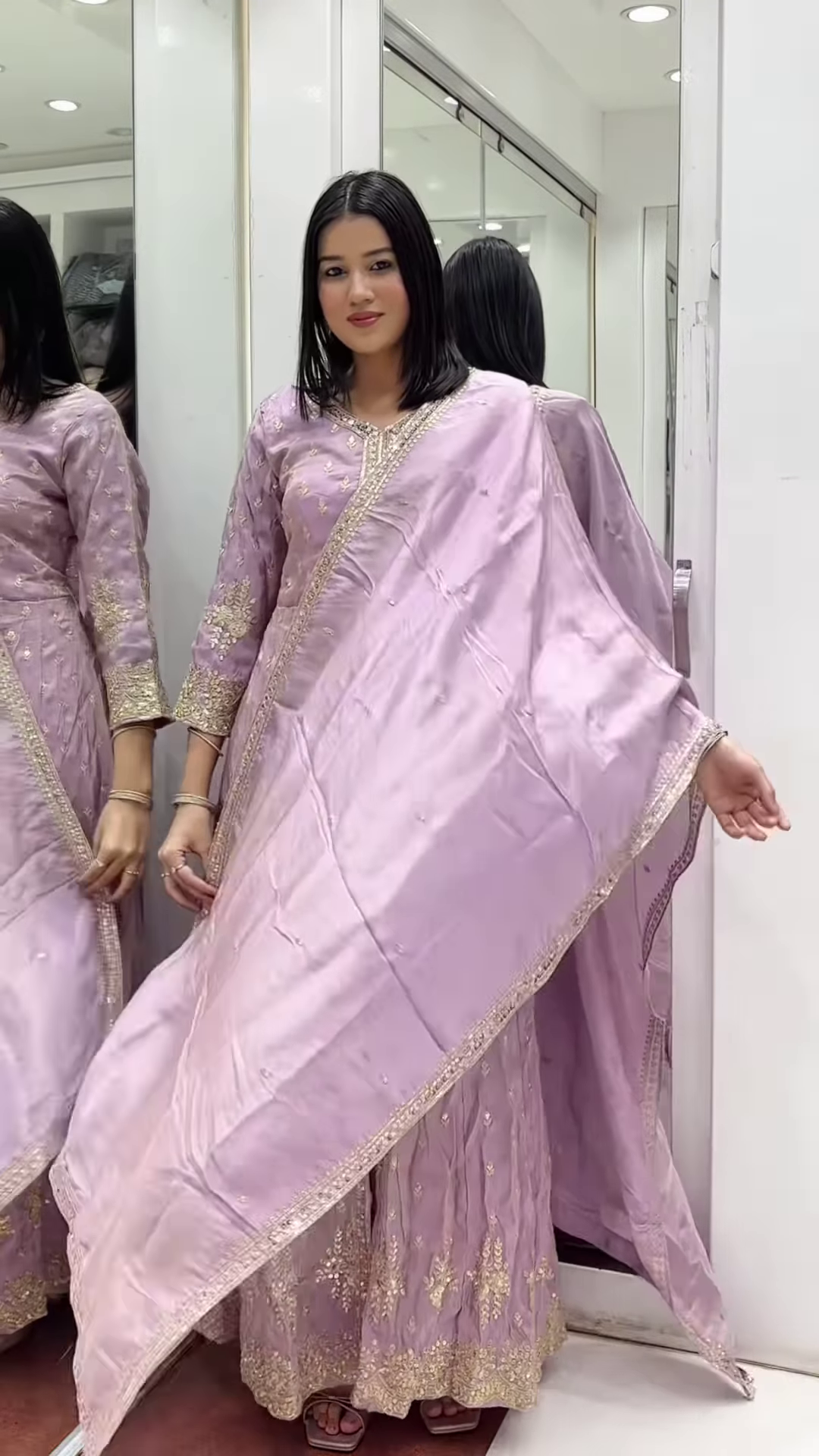 💜 Elegant Lilac Embroidered Palazzo Suit with Dupatta 🌸