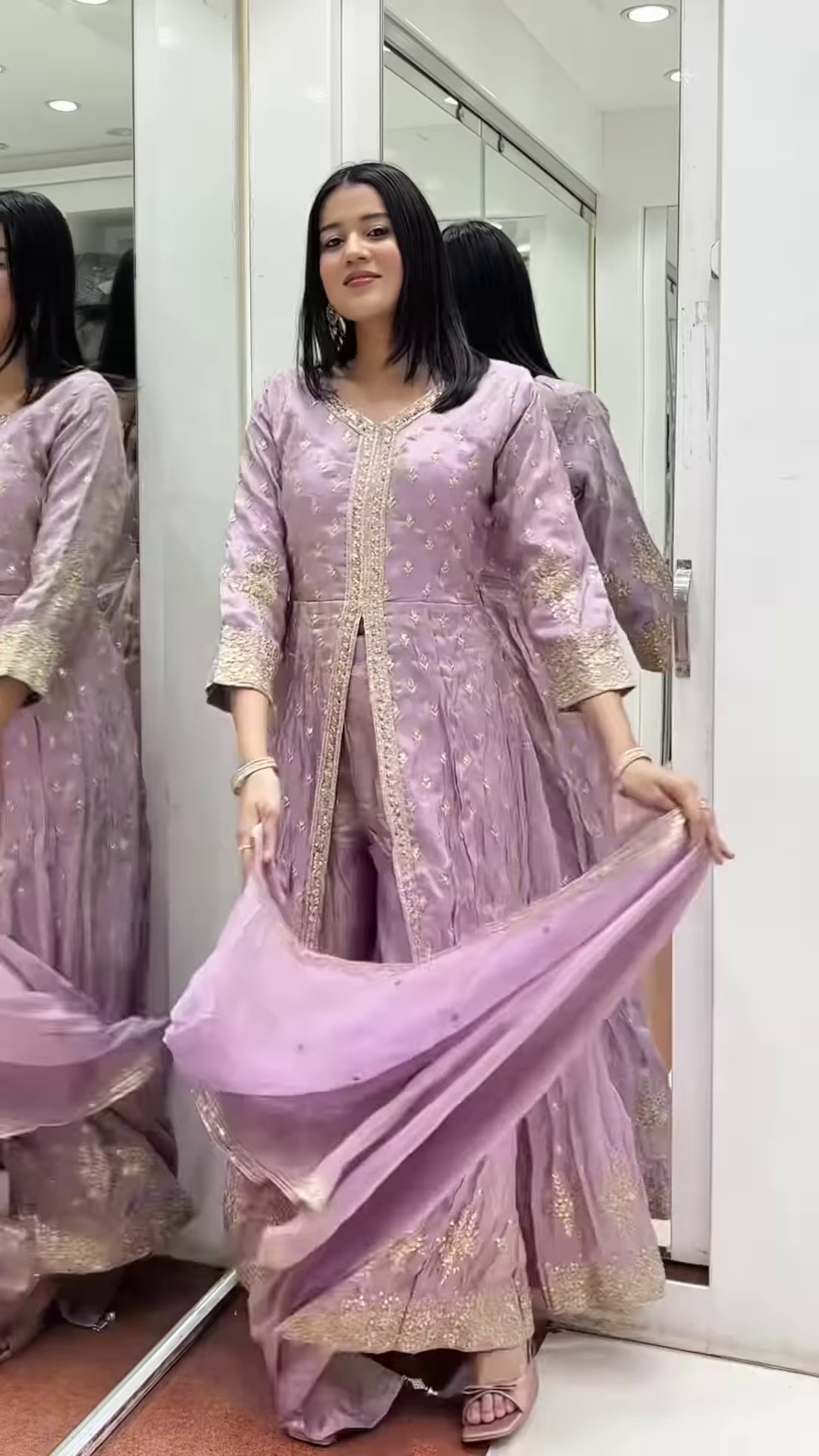 💜 Elegant Lilac Embroidered Palazzo Suit with Dupatta 🌸