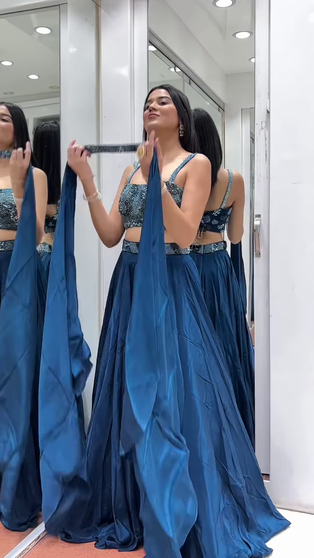 💙 Dazzling Teal Embellished Crop Top & Flowing Skirt Ensemble 🌊