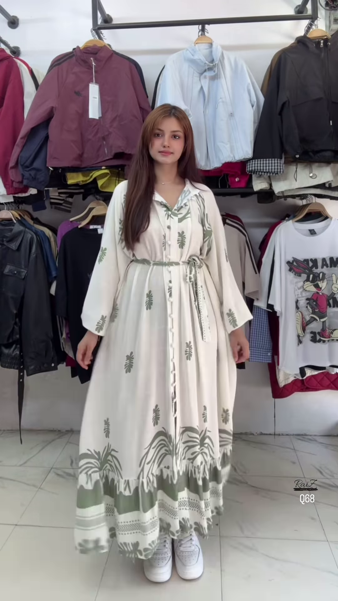 Elegant White Maxi Dress with Black Palm Tree Print