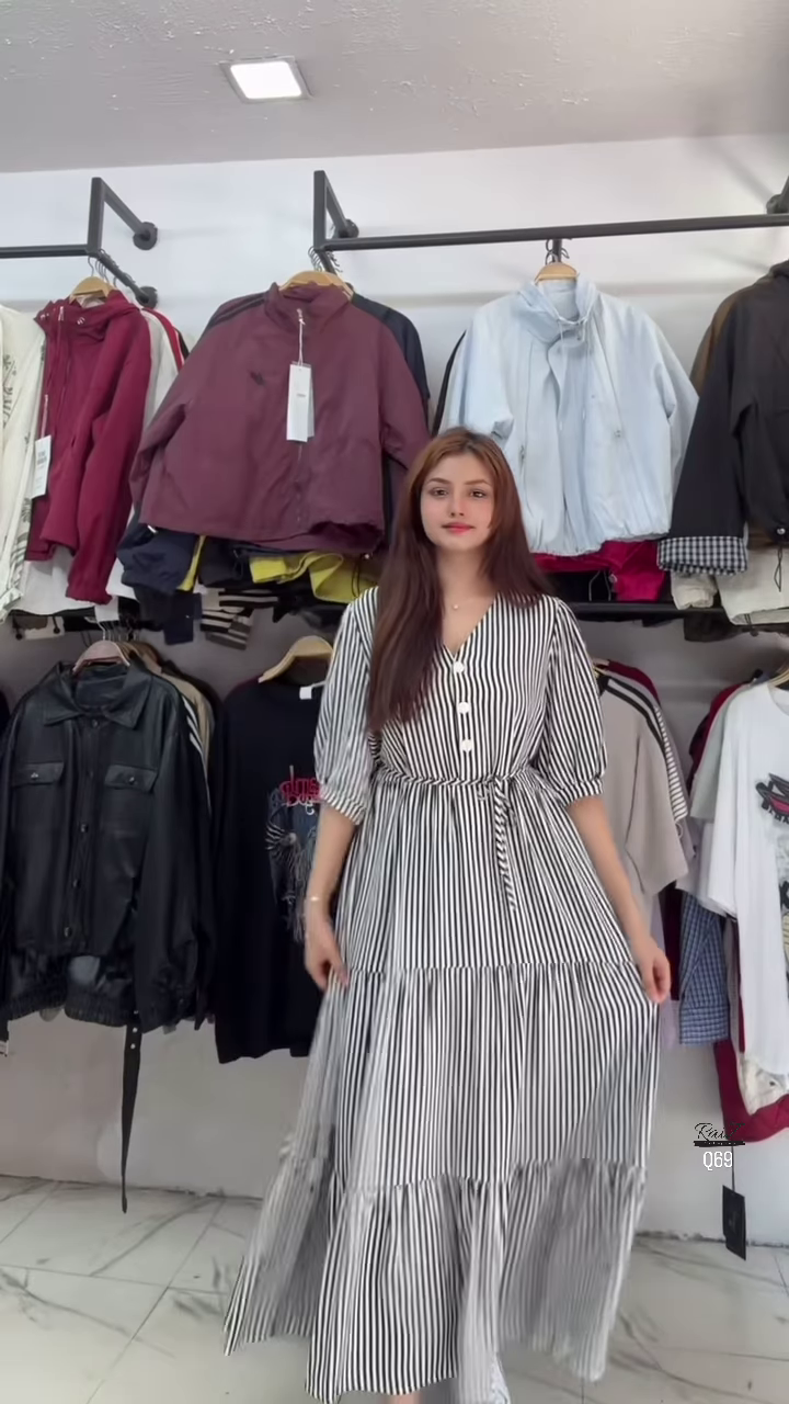 Chic Black and White Striped Tiered Maxi Dress