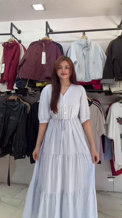 Chic Black and White Striped Tiered Maxi Dress