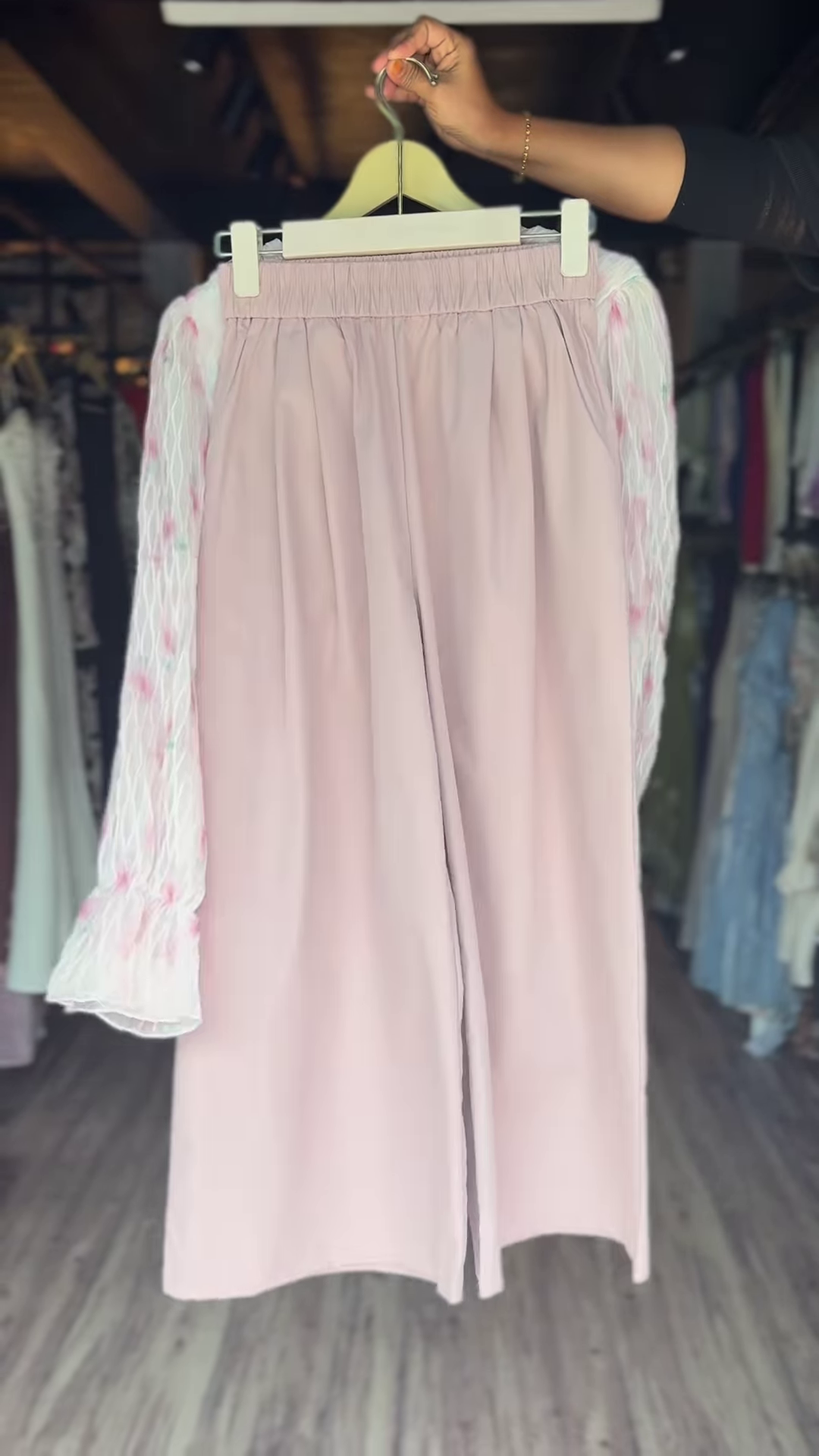 Sheer Floral Blouse with Ruffles and Soft Pink Shorts Set