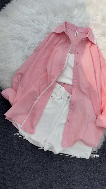 Relaxed Fit Tan Overshirt with White Tank and Shorts