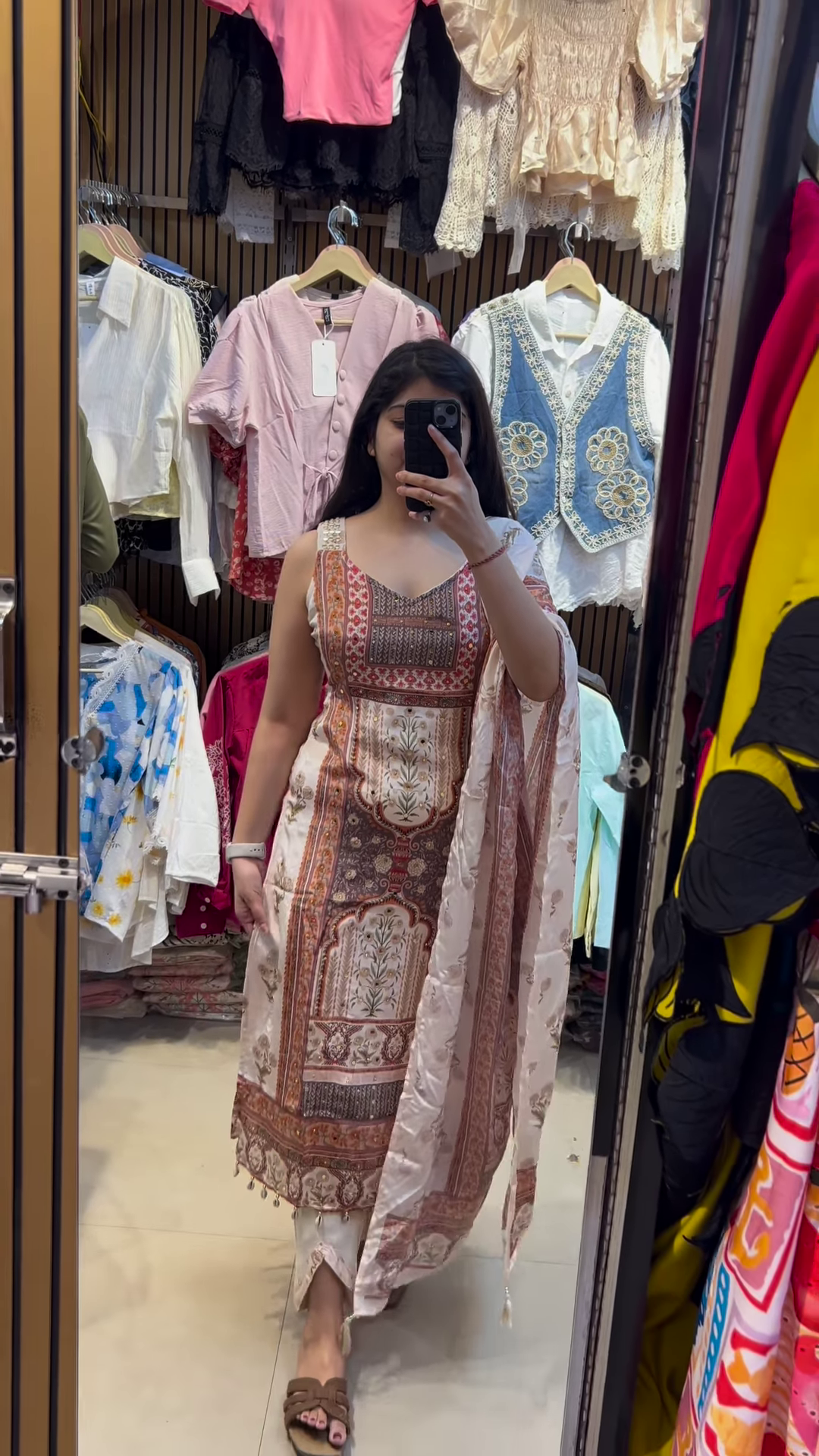 Stylish Maroon and Teal Ethnic Dress with Scarf