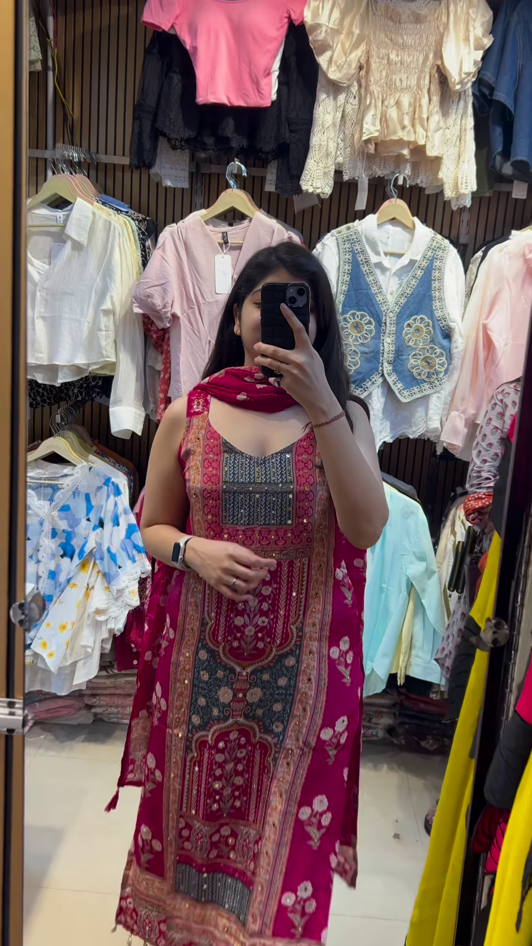 Stylish Maroon and Teal Ethnic Dress with Scarf