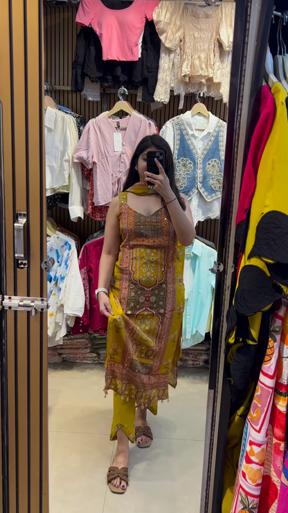 Stylish Maroon and Teal Ethnic Dress with Scarf