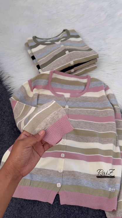 Striped Knit Button-Front Cardigan – Soft Neutrals, Effortless Chic 🤎🤍