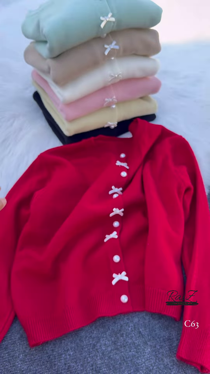 Pearl Bow Cardigan – Soft, Elegant, and Sweetly Feminine ✨🎀