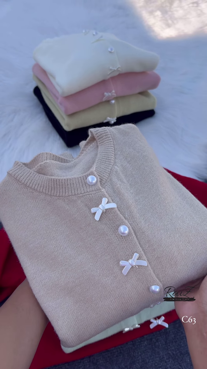 Pearl Bow Cardigan – Soft, Elegant, and Sweetly Feminine ✨🎀