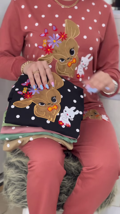 Polka Bunny Cozy Tracksuit – Cute Embroidery, Soft Warmth, All‑Day Comfort 🐰