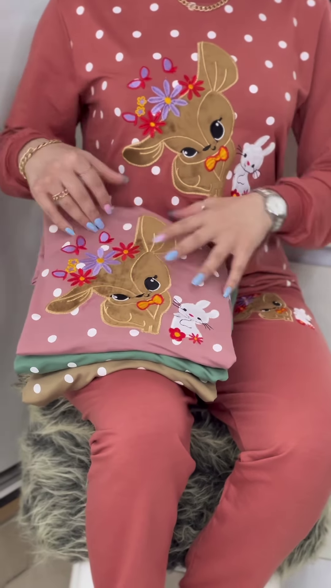 Polka Bunny Cozy Tracksuit – Cute Embroidery, Soft Warmth, All‑Day Comfort 🐰