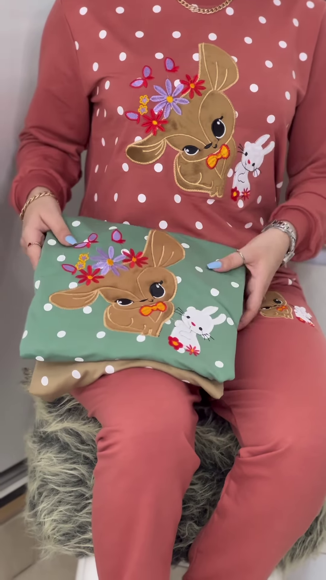 Polka Bunny Cozy Tracksuit – Cute Embroidery, Soft Warmth, All‑Day Comfort 🐰