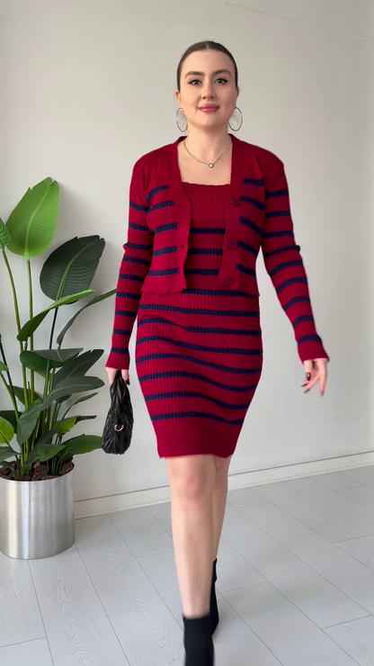 Striped Knit Co‑ord Dress Set – Chic, Stretchy, and Ready to Dress Up or Down