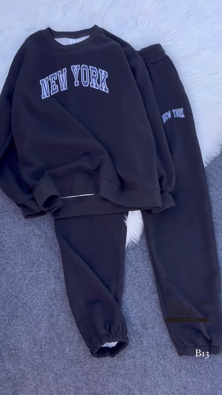 New York Print Black Sweatshirt & Jogger Co-ord Set