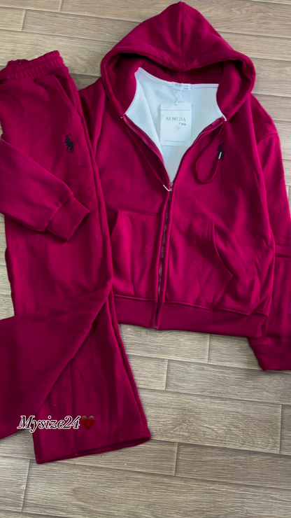 Zip-Up Hoodie & Jogger Co-ord Set 🔥 Available in Red, Beige & Brown