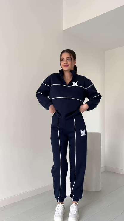 Zip-Up Tracksuit with Contrast Piping ✨ Available in White & Black