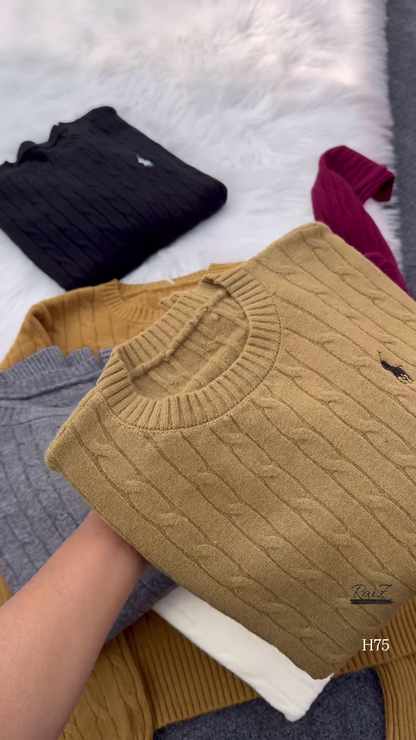 Cable-Knit Embroidered Sweaters 🧥 Available in Black, Beige, White, Gray, Mustard & Burgundy