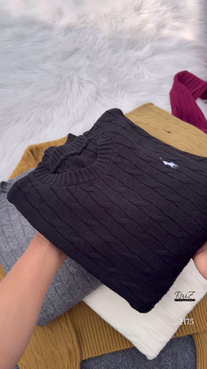 Cable-Knit Embroidered Sweaters 🧥 Available in Black, Beige, White, Gray, Mustard & Burgundy