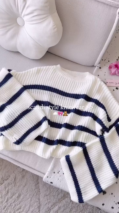 Scandi-Style Knitwear Stack 🧶 Ribbed Cardigans & Striped Sweaters – Pink, Grey, Navy & More