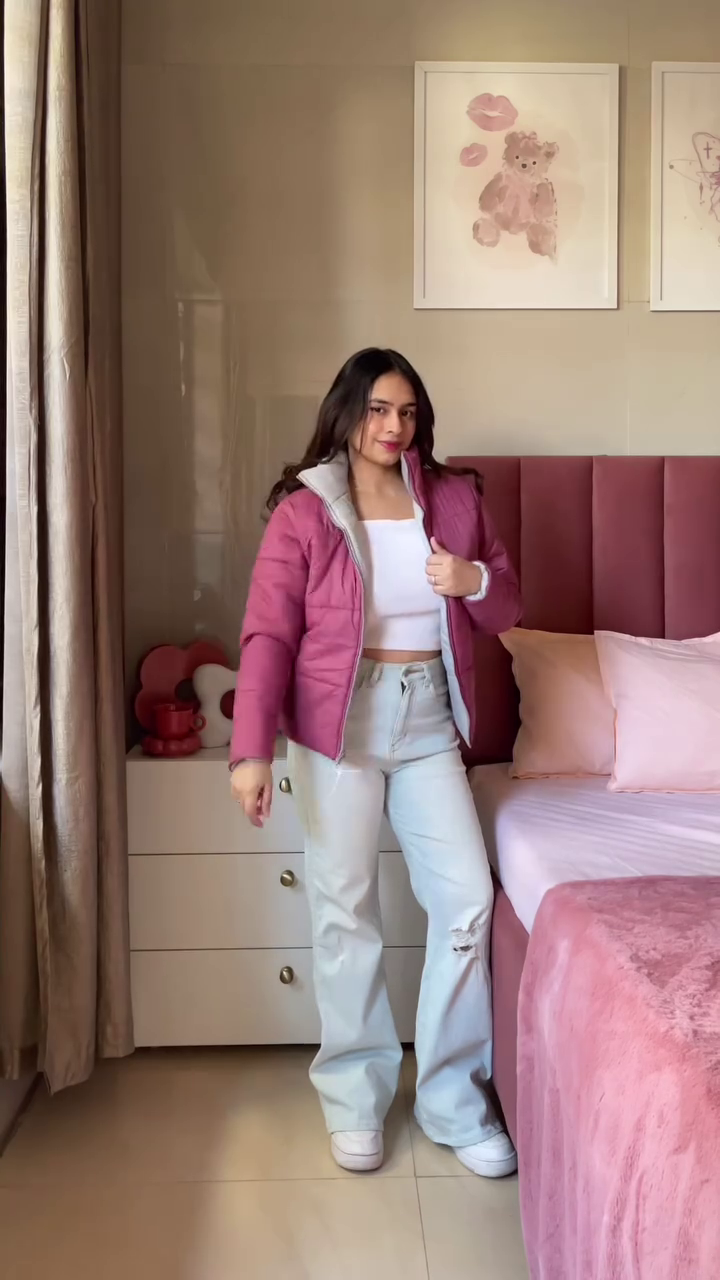 Reversible Jacket 🧥 Pink & Grey – Dual-Sided Winterwear for Style Flexibility