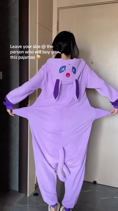 Character Onesie Pajamas 🐾 Cozy Hooded Styles – Eevee, Snorlax & Cartoon Purple