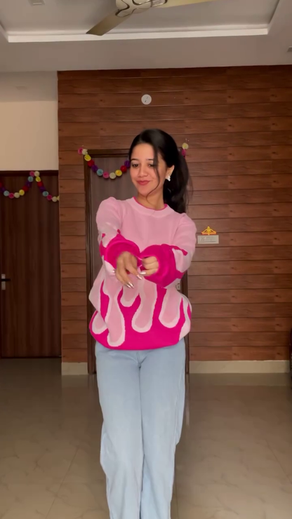 Graphic Knit Sweater Combos 🧶 Paired with Light Blue Jeans – Heart, Flame & Stripe Variants