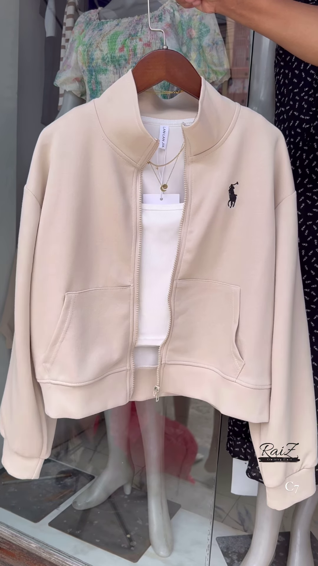Zip-Up Layered Jackets 🧥✨ With High Collars & Gold Necklace Styling – Beige, White & Brown Variants