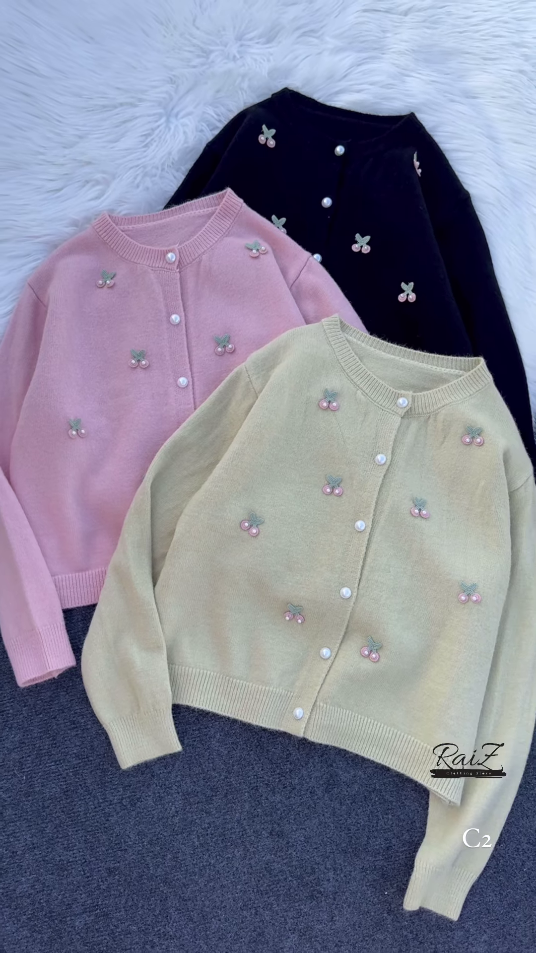 Cherry Embroidered Knit Cardigans 🍒🧶 With Pearl Buttons – Beige, Mint, Red & White Variants