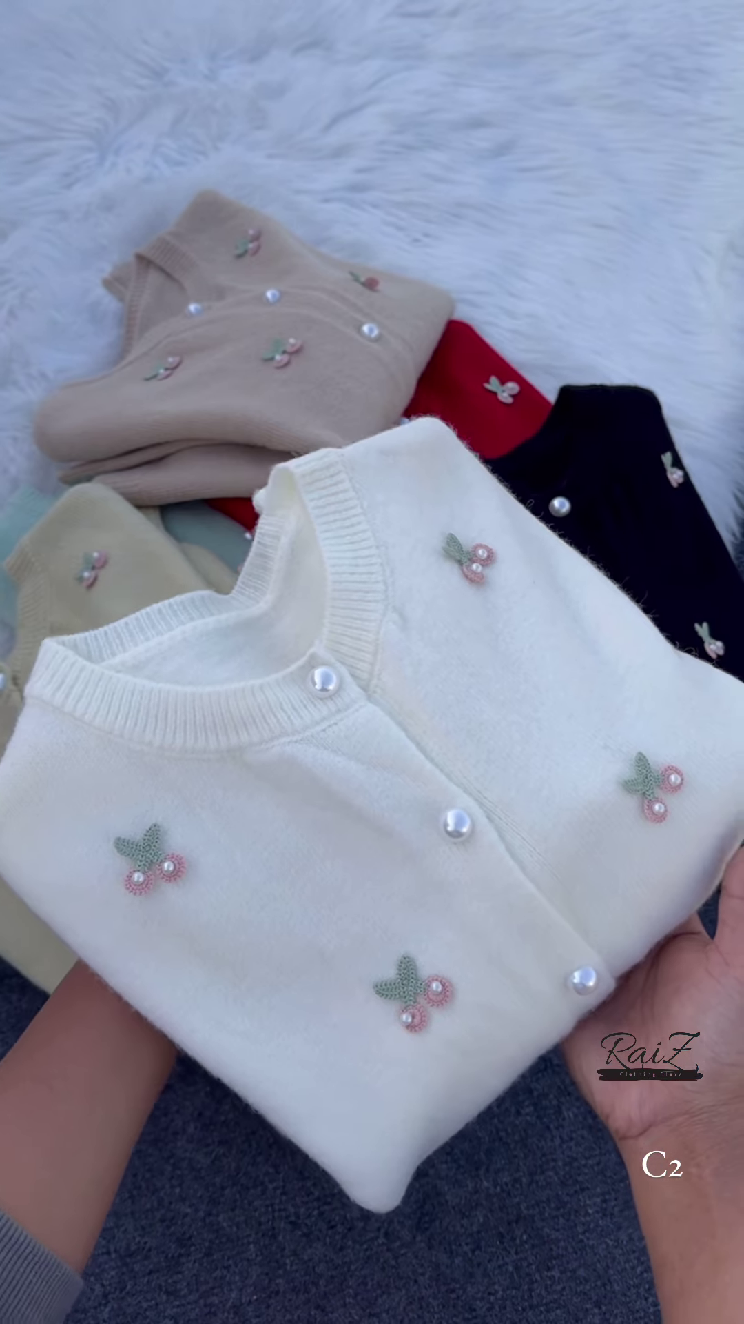 Cherry Embroidered Knit Cardigans 🍒🧶 With Pearl Buttons – Beige, Mint, Red & White Variants